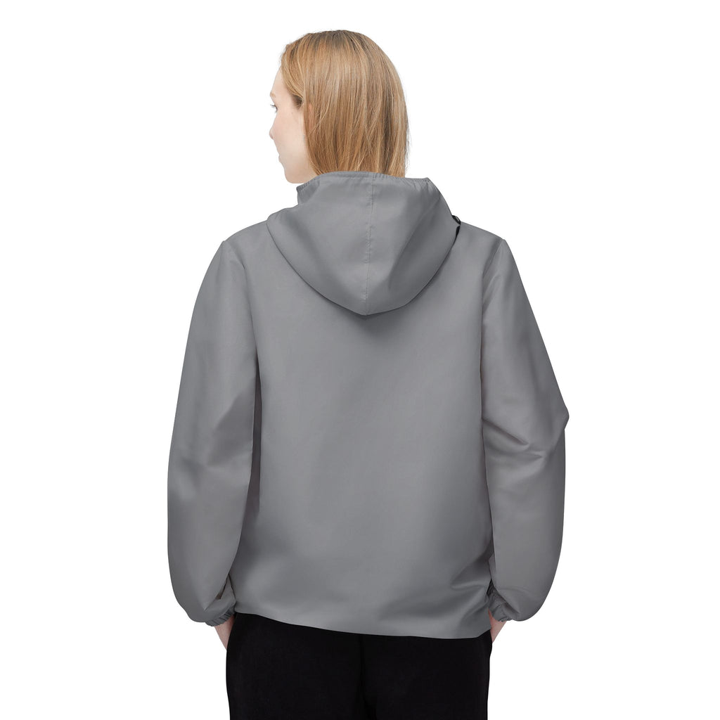 Grey Logo Windbreaker Jacket — Lightweight Hooded Zip-Up