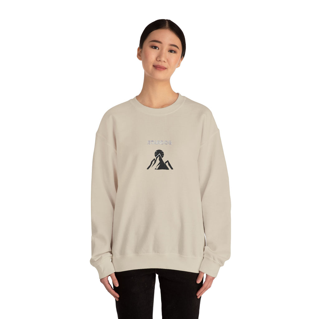 Minimalist 'Stardog' Graphic Sweatshirt — Monochrome Mountain Illustration