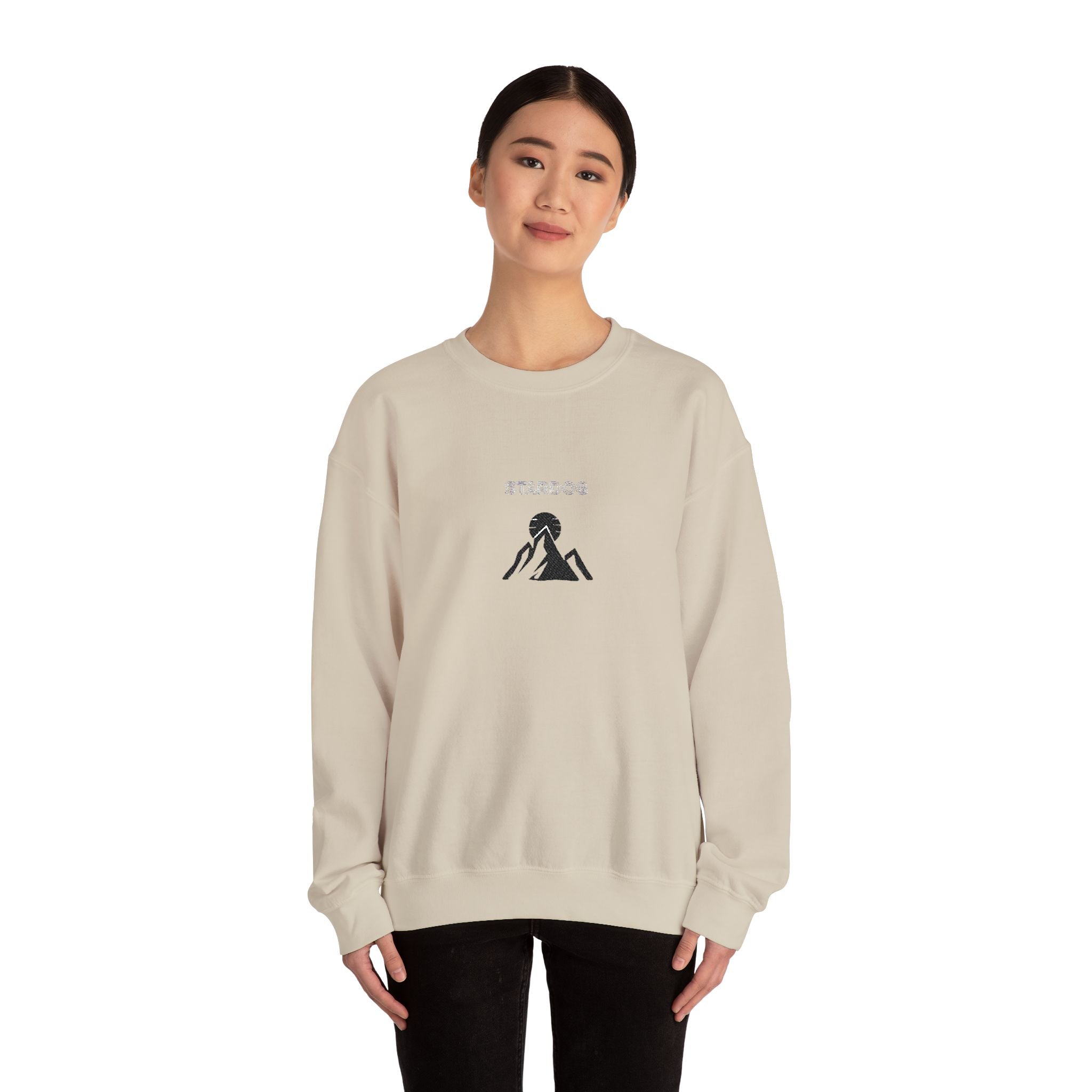 Minimalist 'Stardog' Graphic Sweatshirt — Monochrome Mountain Illustration