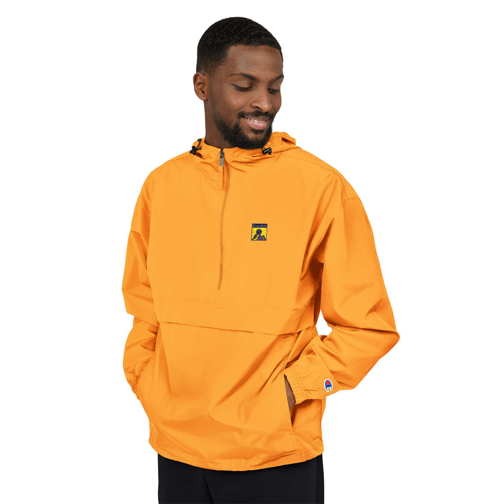 Packable Anorak Jacket — Sunny Yellow Outdoor Windbreaker with Small Graphic