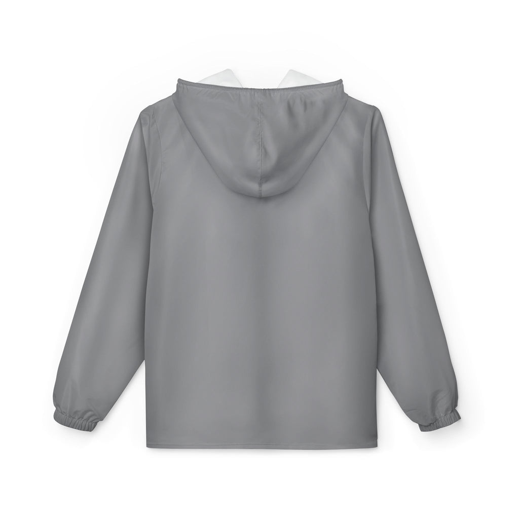 Grey Logo Windbreaker Jacket — Lightweight Hooded Zip-Up