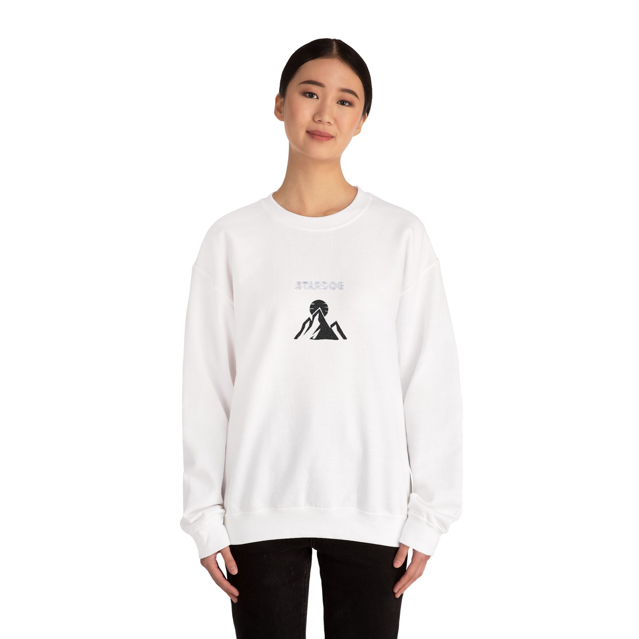 Minimalist 'Stardog' Graphic Sweatshirt — Monochrome Mountain Illustration