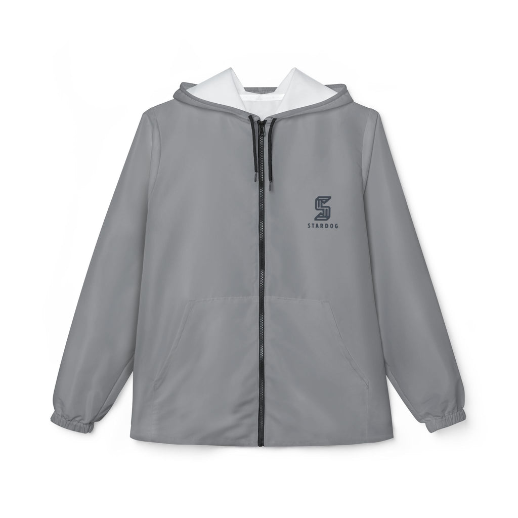 Grey Logo Windbreaker Jacket — Lightweight Hooded Zip-Up