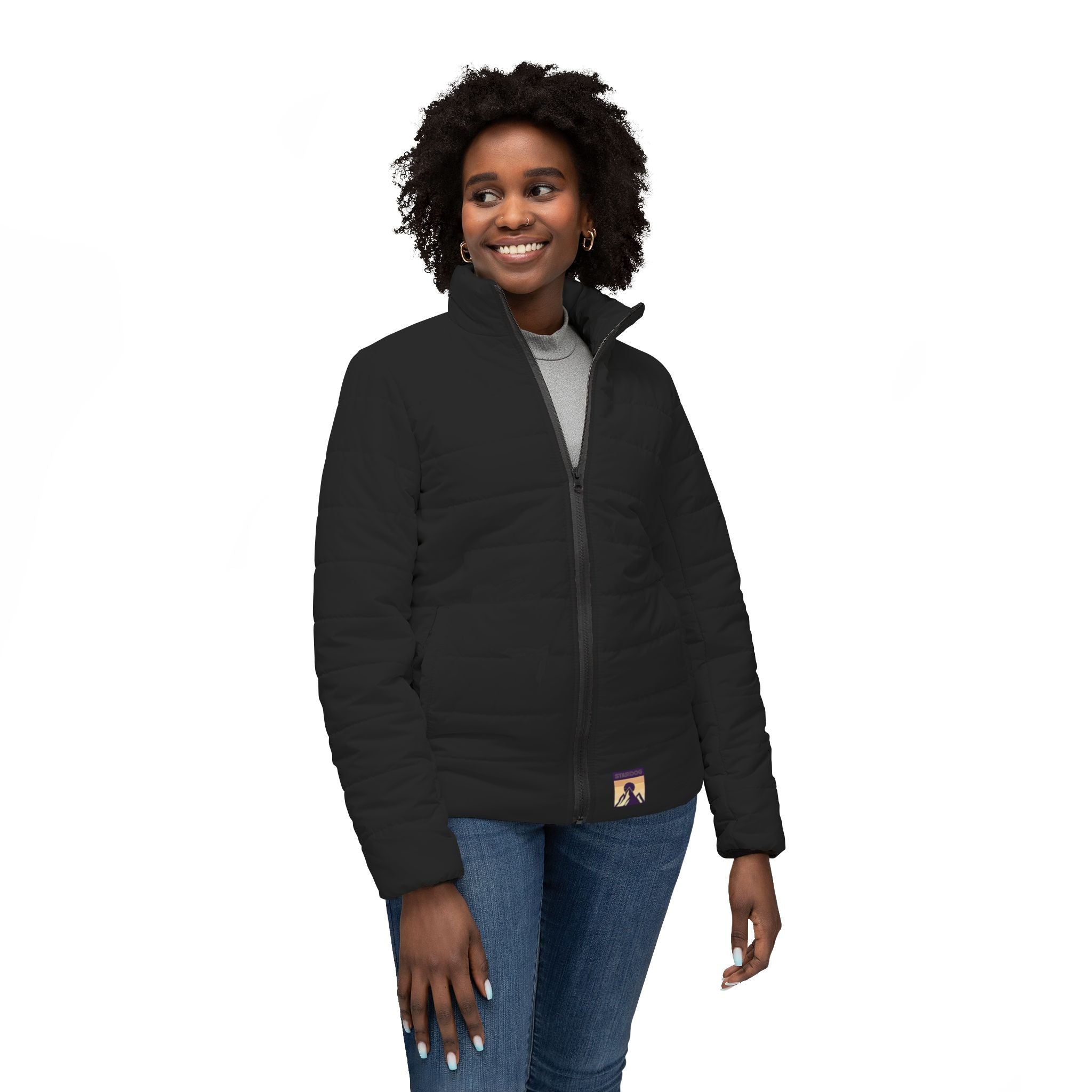 Women’s Puffer Jacket – Minimal Solid Black Quilted Outerwear