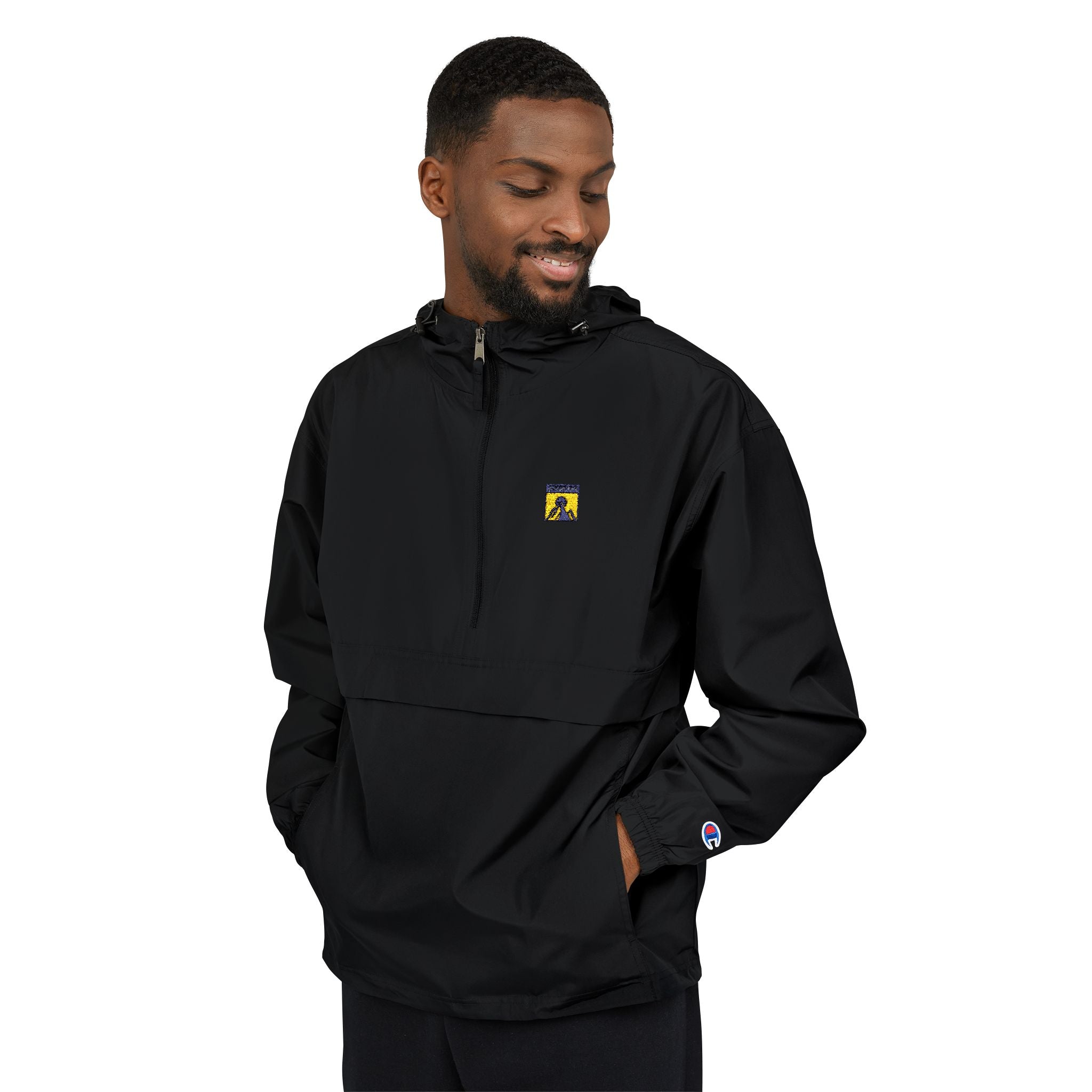 Packable Anorak Jacket — Sunny Yellow Outdoor Windbreaker with Small Graphic