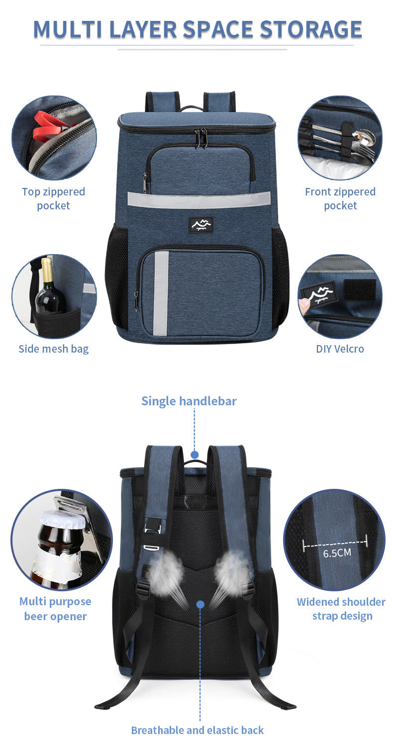 NNEDSZ Insulated Cooler Backpack - Portable Outdoor Picnic and Beverage Bag with Bottle Opener (Navy blue)-4