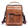 Men's Vintage Leather Multi-Compartment Crossbody Messenger Bag Light Brown-0
