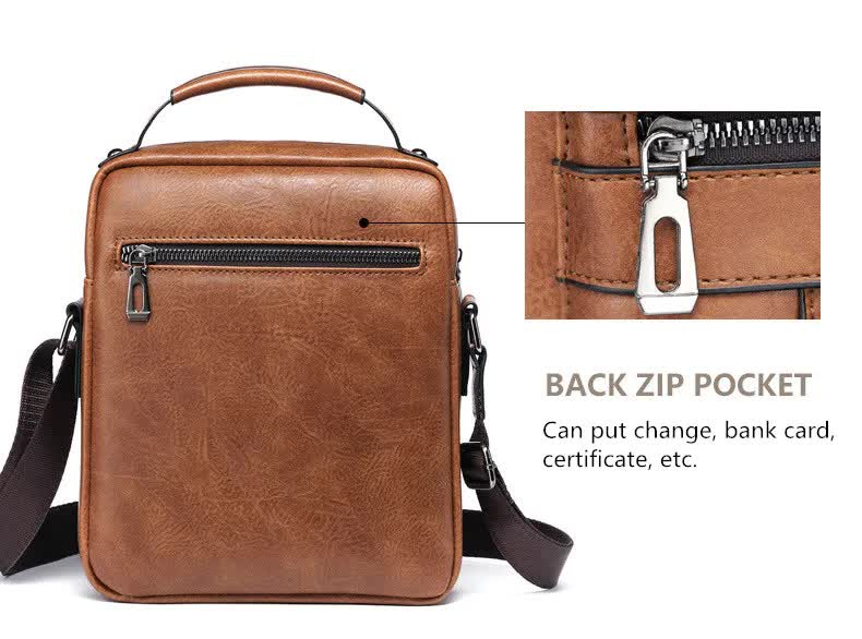Men's Vintage Leather Multi-Compartment Crossbody Messenger Bag Light Brown-2