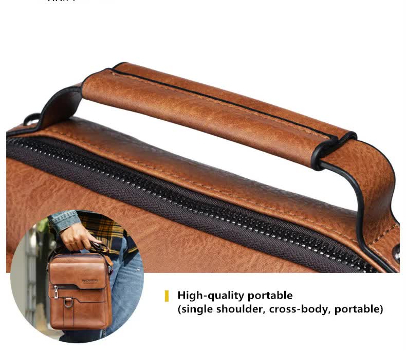 Men's Vintage Leather Multi-Compartment Crossbody Messenger Bag Light Brown-3