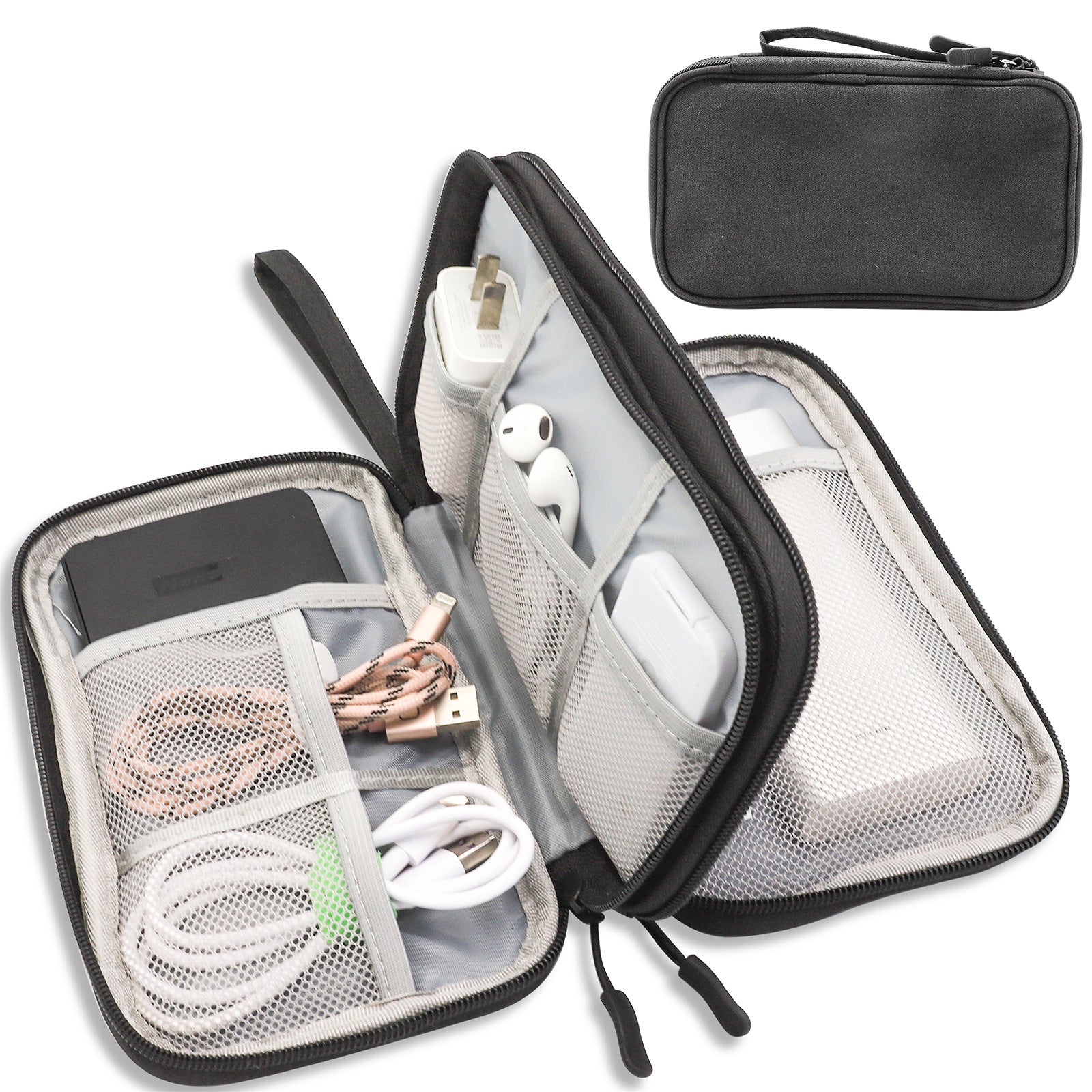 Black Portable Digital Organizer Bag – Multifunctional Storage for Power Banks, Cables, and Accessories