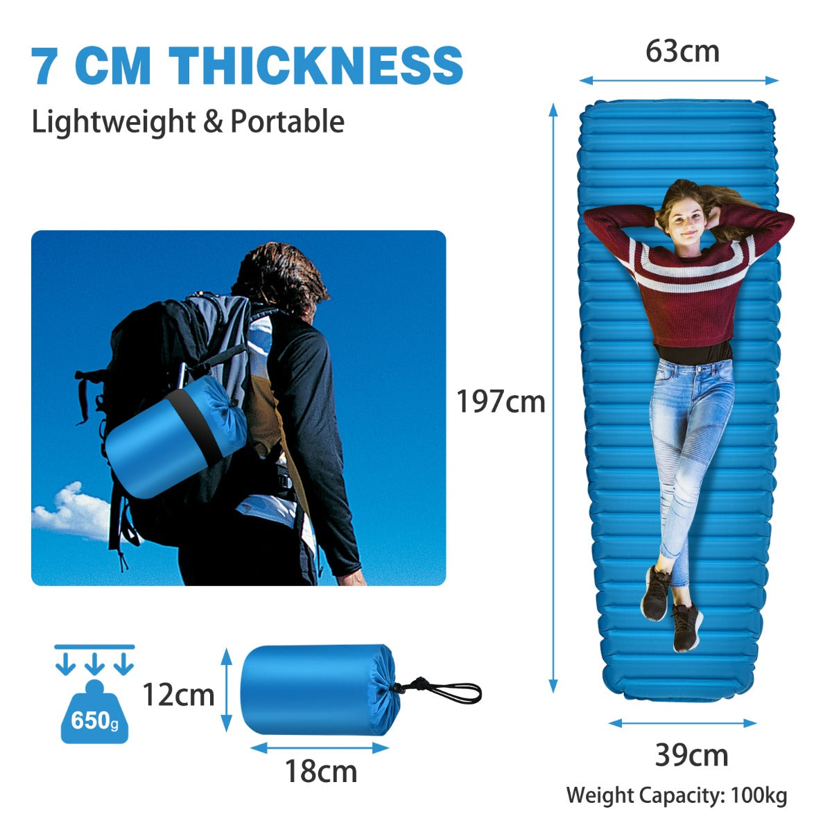 Inflatable Waterproof Sleeping Pad Lightweight Portable Camping Mattress-3