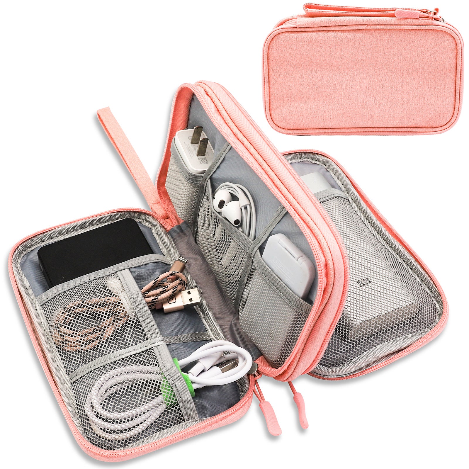 Pink Portable Digital Organizer Bag - Multifunctional Storage for Power Banks, Cables, and Accessories