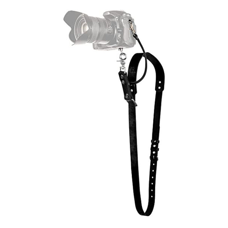 Black Adjustable Genuine Leather Camera Strap